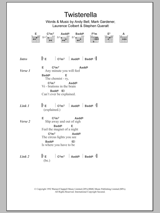 Ride Twisterella sheet music notes and chords arranged for Guitar Chords/Lyrics