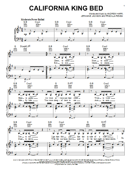 Rihanna California King Bed sheet music notes and chords arranged for Piano, Vocal & Guitar Chords (Right-Hand Melody)
