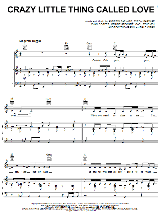 Rihanna Crazy Little Thing Called Love sheet music notes and chords arranged for Piano, Vocal & Guitar Chords (Right-Hand Melody)