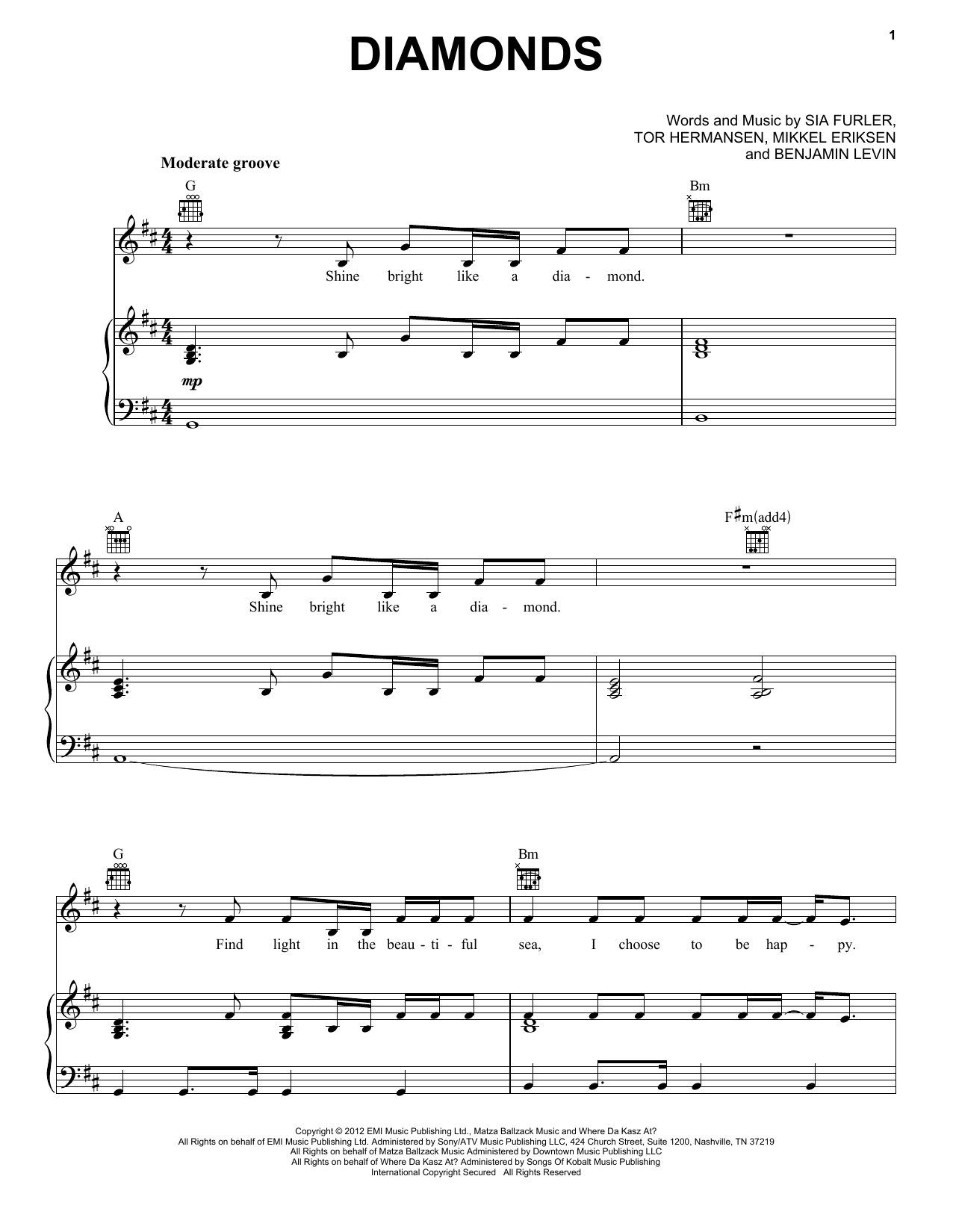 Rihanna Diamonds sheet music notes and chords arranged for Easy Piano