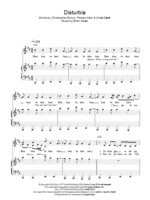 Rihanna Disturbia sheet music notes and chords arranged for Piano, Vocal & Guitar Chords