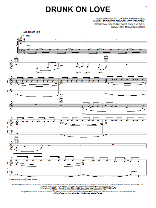 Rihanna Drunk On Love sheet music notes and chords arranged for Piano, Vocal & Guitar Chords (Right-Hand Melody)