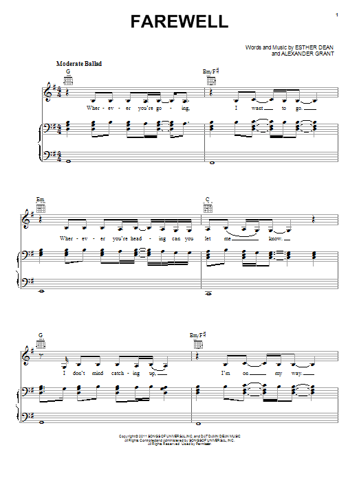 Rihanna Farewell sheet music notes and chords arranged for Piano, Vocal & Guitar Chords (Right-Hand Melody)