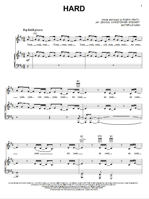 Rihanna featuring Jeezy Hard sheet music notes and chords arranged for Piano, Vocal & Guitar Chords (Right-Hand Melody)