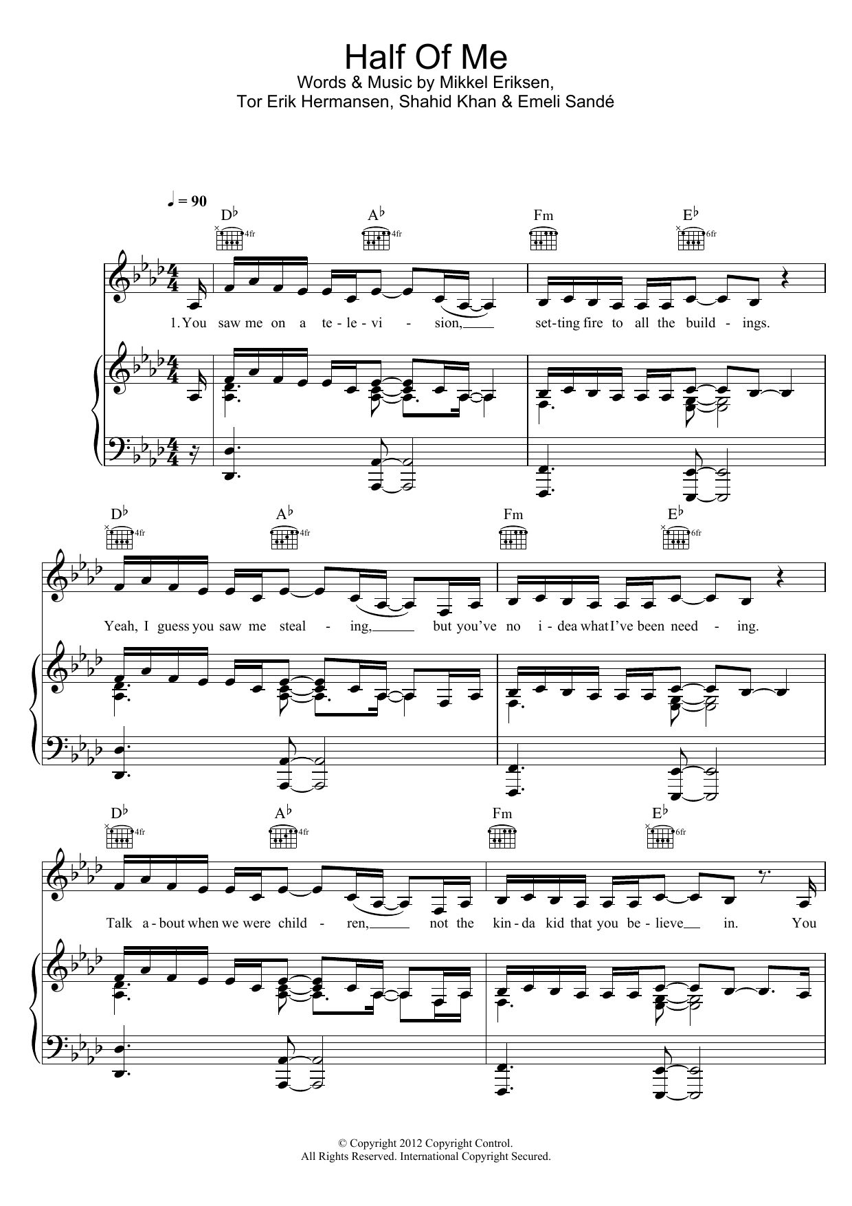 Rihanna Half Of Me sheet music notes and chords arranged for Easy Piano