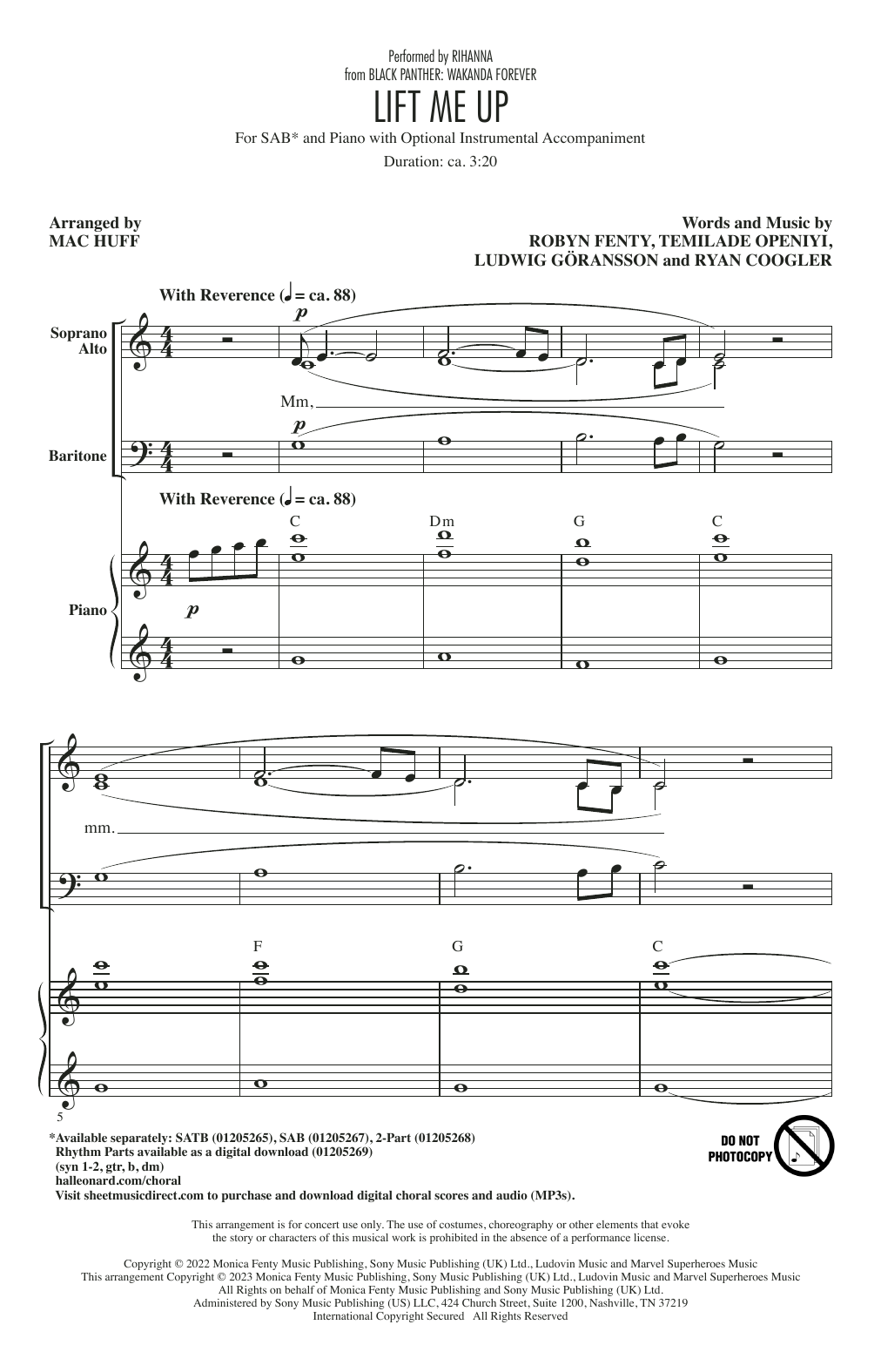 Rihanna Lift Me Up (from Black Panther: Wakanda Forever) (arr. Mac Huff) sheet music notes and chords arranged for SAB Choir