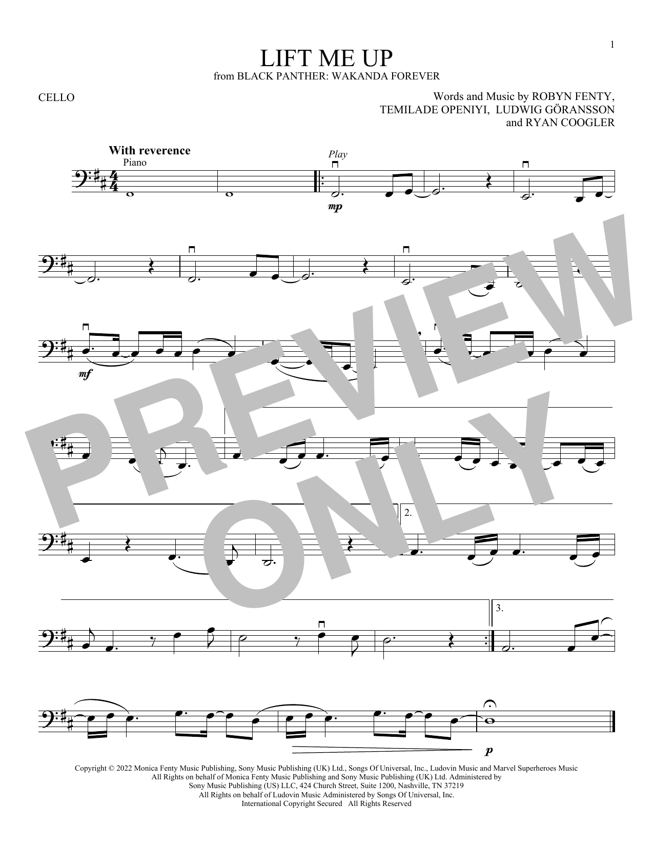 Rihanna Lift Me Up (from Black Panther: Wakanda Forever) sheet music notes and chords arranged for Piano, Vocal & Guitar Chords (Right-Hand Melody)