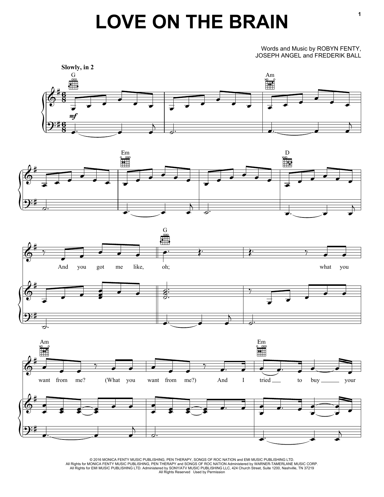 Rihanna Love On The Brain sheet music notes and chords arranged for Easy Piano