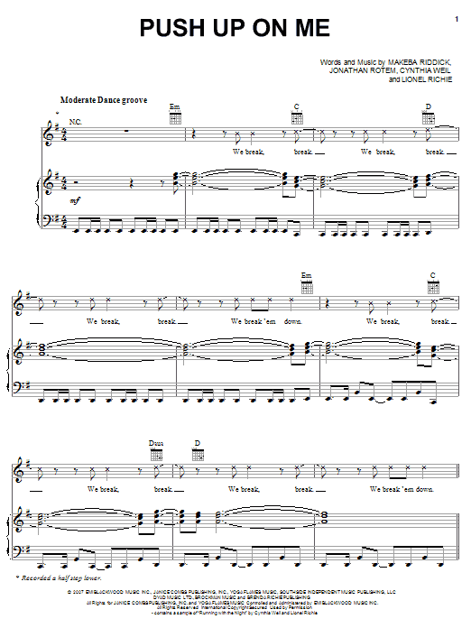 Rihanna Push Up On Me sheet music notes and chords arranged for Piano, Vocal & Guitar Chords (Right-Hand Melody)