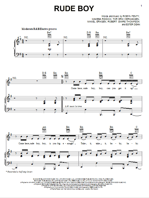 Rihanna Rude Boy sheet music notes and chords arranged for Piano, Vocal & Guitar Chords (Right-Hand Melody)