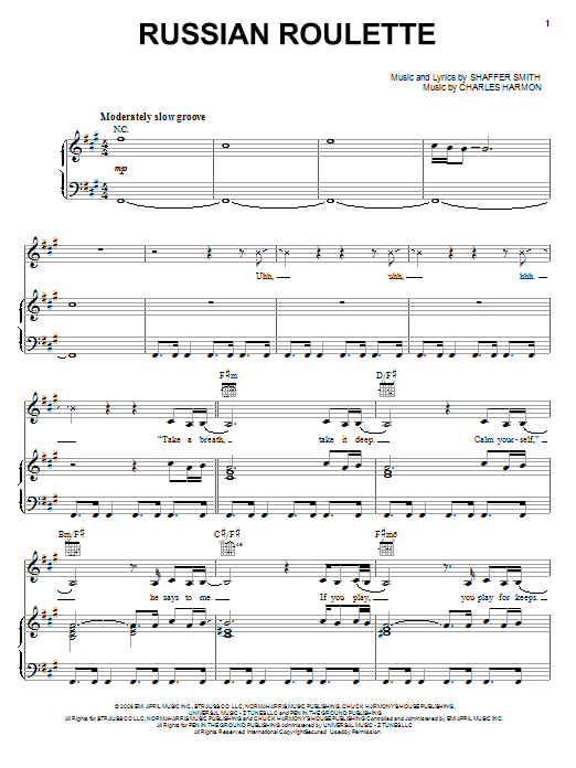 Rihanna Russian Roulette sheet music notes and chords arranged for Piano, Vocal & Guitar Chords