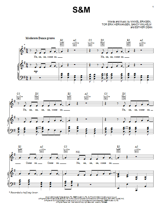Rihanna S&M sheet music notes and chords arranged for Piano, Vocal & Guitar Chords (Right-Hand Melody)