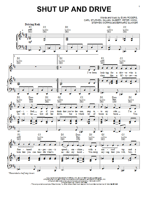 Rihanna Shut Up And Drive sheet music notes and chords arranged for Piano, Vocal & Guitar Chords