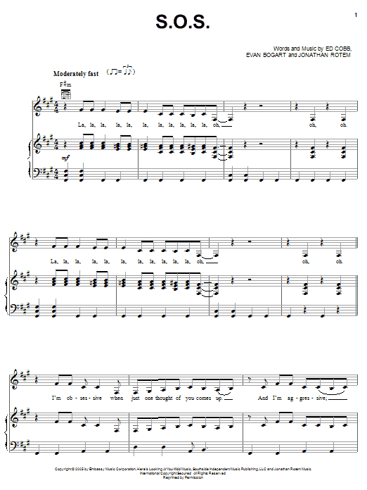 Rihanna S.O.S. sheet music notes and chords arranged for Piano, Vocal & Guitar Chords (Right-Hand Melody)