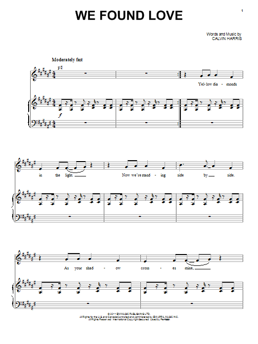Rihanna We Found Love sheet music notes and chords arranged for Piano & Vocal