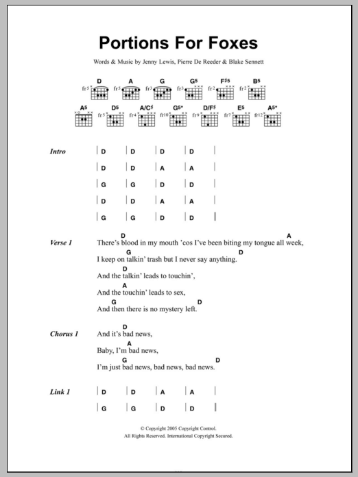 Rilo Kiley Portions For Foxes sheet music notes and chords arranged for Guitar Chords/Lyrics