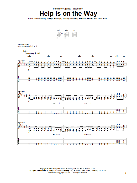 Rise Against Help Is On The Way sheet music notes and chords arranged for Guitar Tab