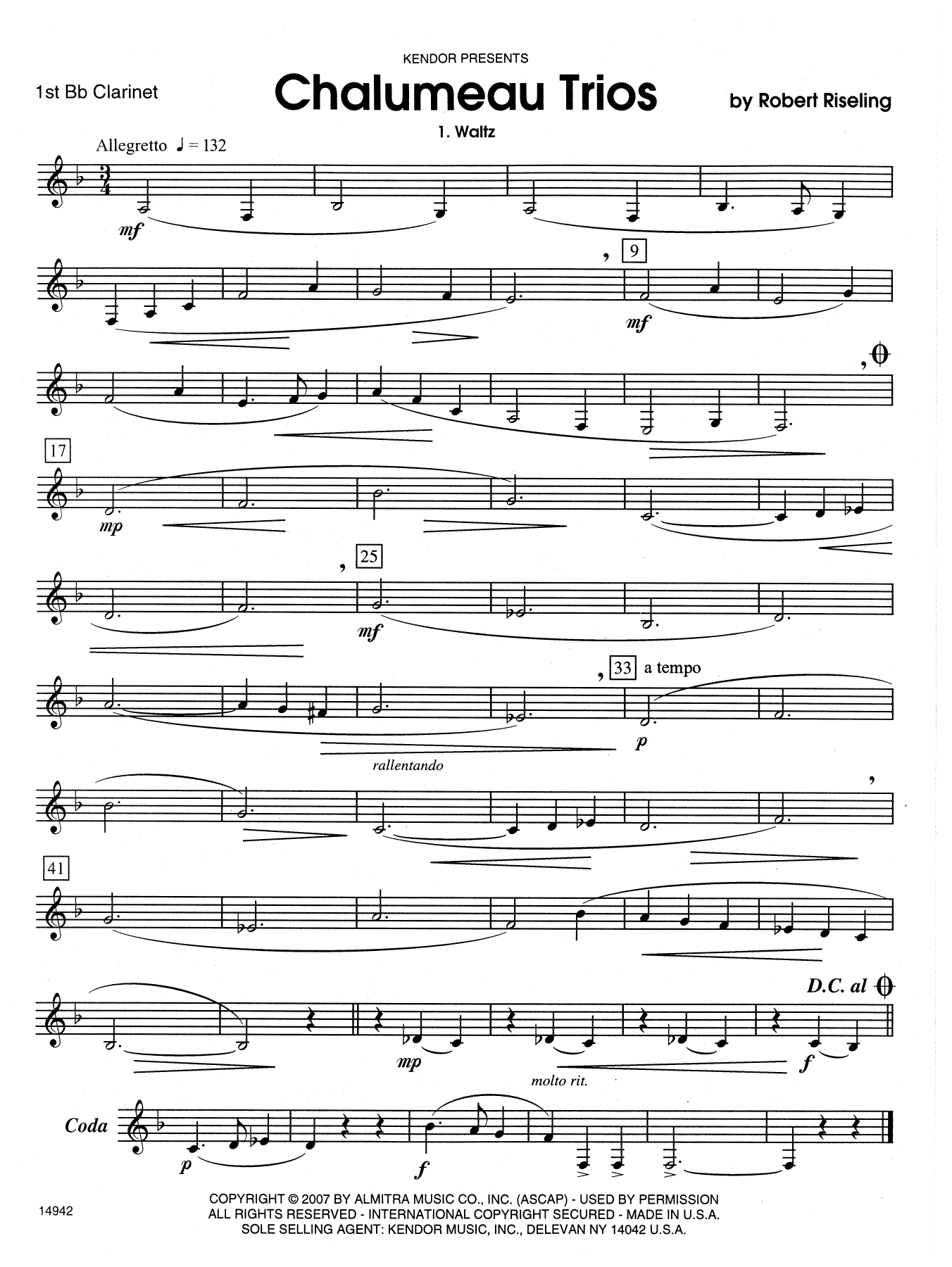 Riseling Chalumeau Trios - 1st Bb Clarinet sheet music notes and chords. Download Printable PDF.