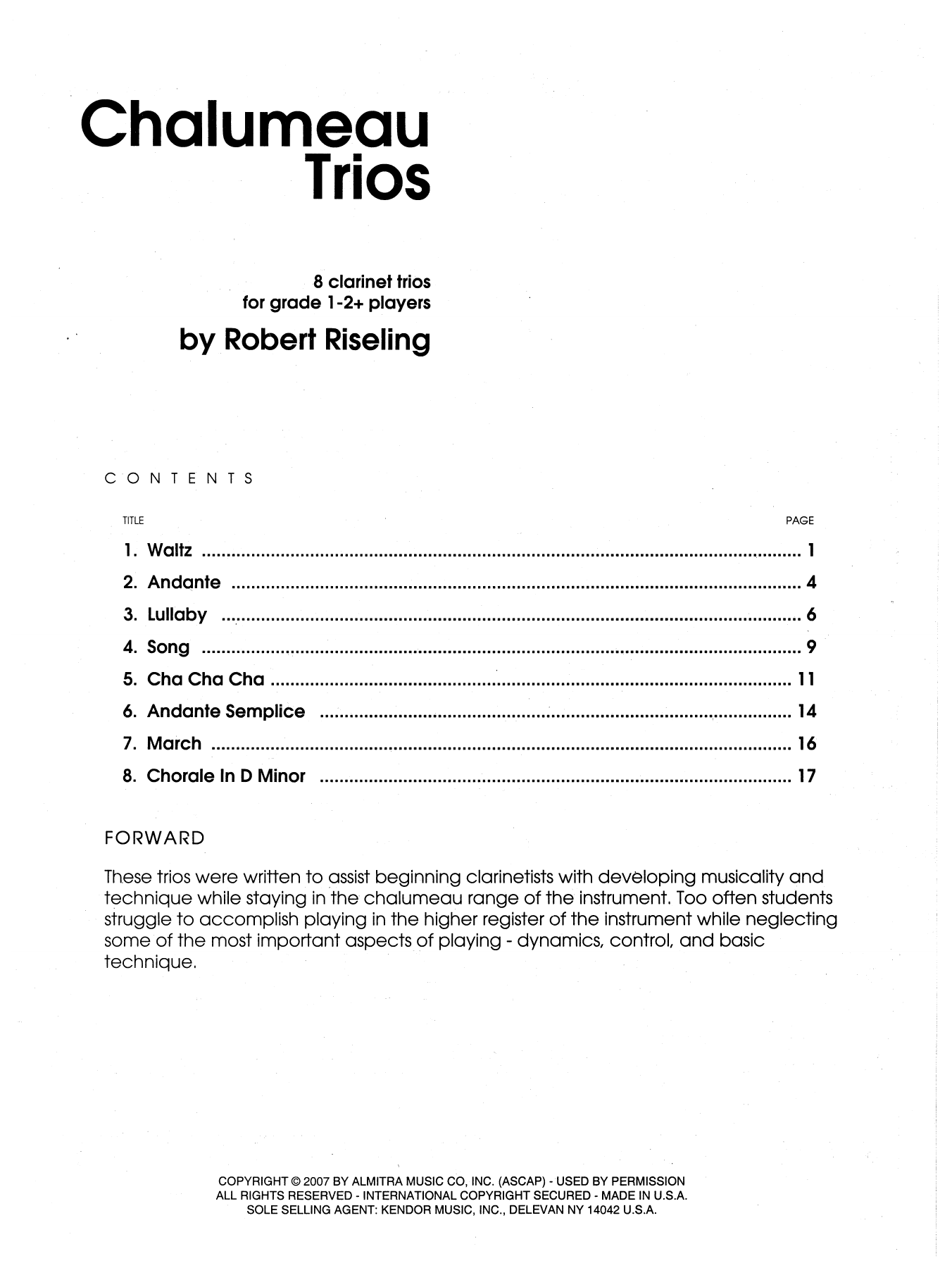 Riseling Chalumeau Trios - Full Score sheet music notes and chords. Download Printable PDF.