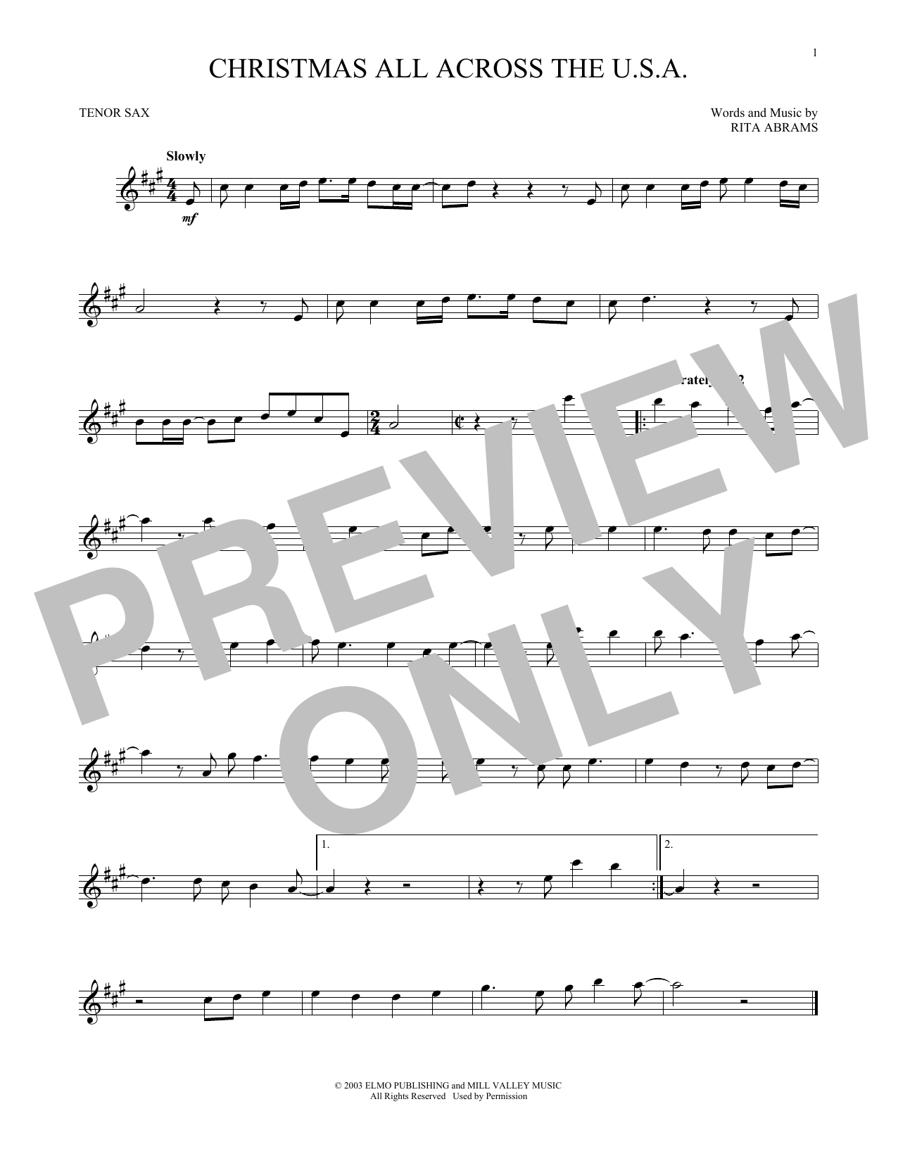Rita Abrams Christmas All Across The U.S.A. sheet music notes and chords arranged for Trombone Solo