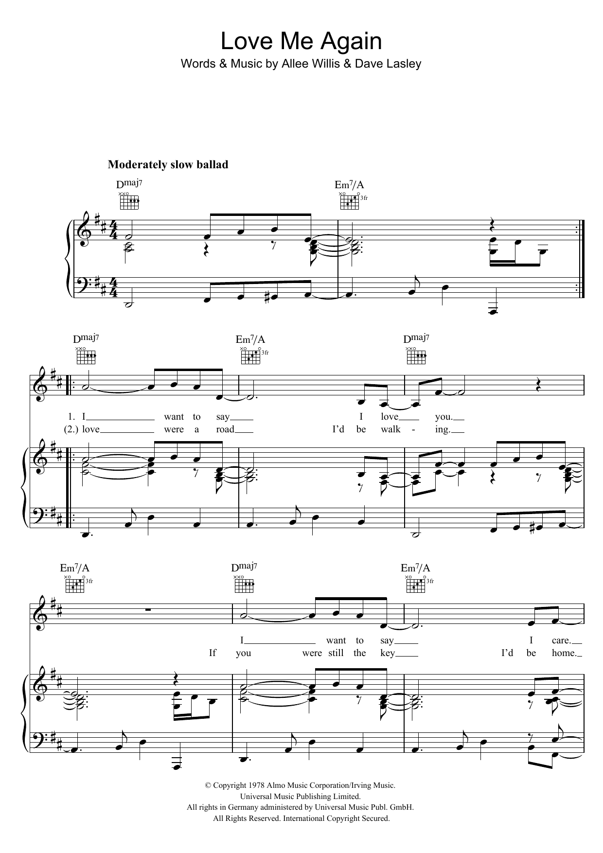 Rita Coolidge Love Me Again sheet music notes and chords arranged for Piano, Vocal & Guitar Chords