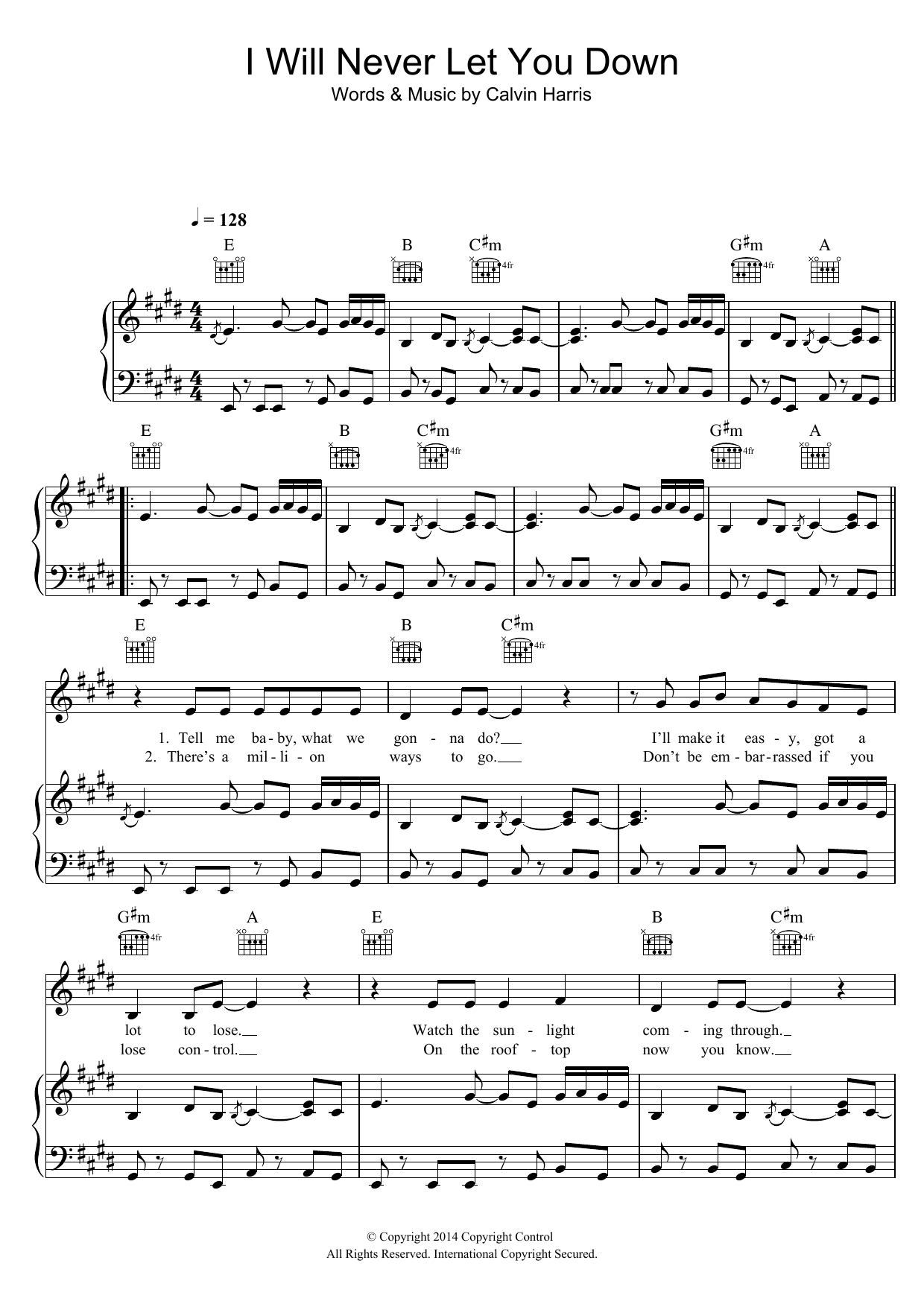 Rita Ora I Will Never Let You Down sheet music notes and chords arranged for Piano, Vocal & Guitar Chords