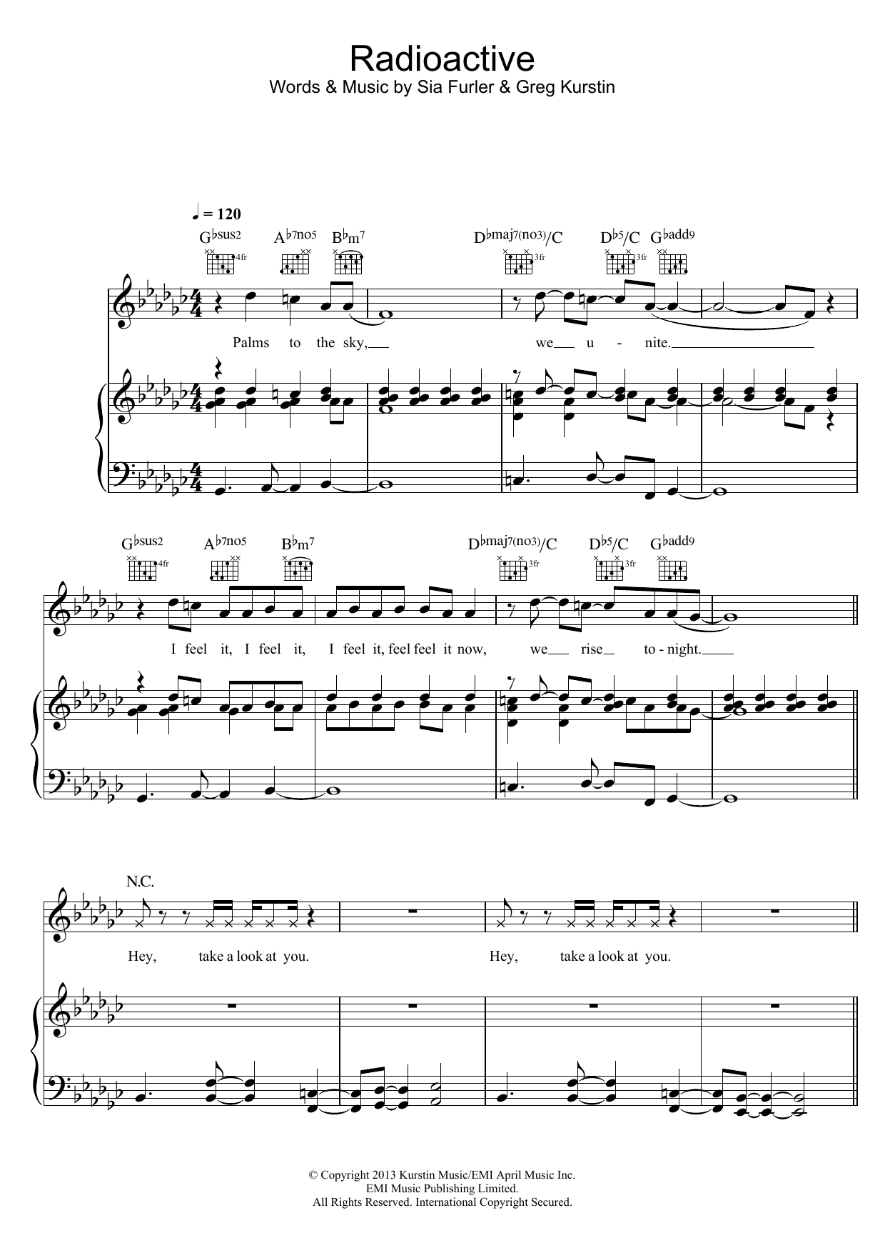 Rita Ora Radioactive sheet music notes and chords arranged for Piano, Vocal & Guitar Chords