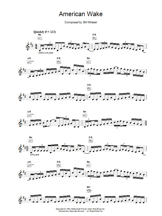 Riverdance American Wake sheet music notes and chords arranged for Piano Solo