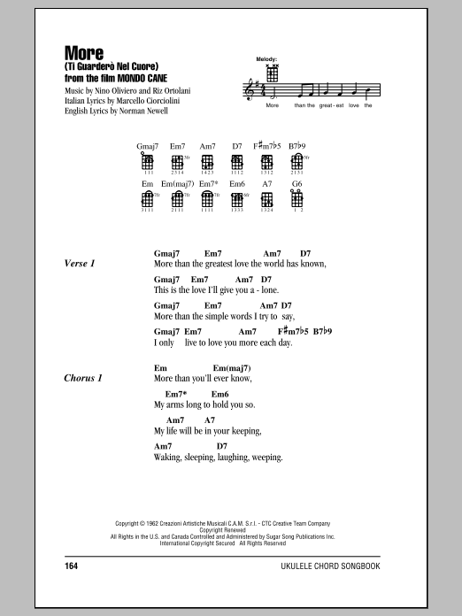 Riz Ortolani More (Ti Guarderò Nel Cuore) sheet music notes and chords arranged for Ukulele Chords/Lyrics