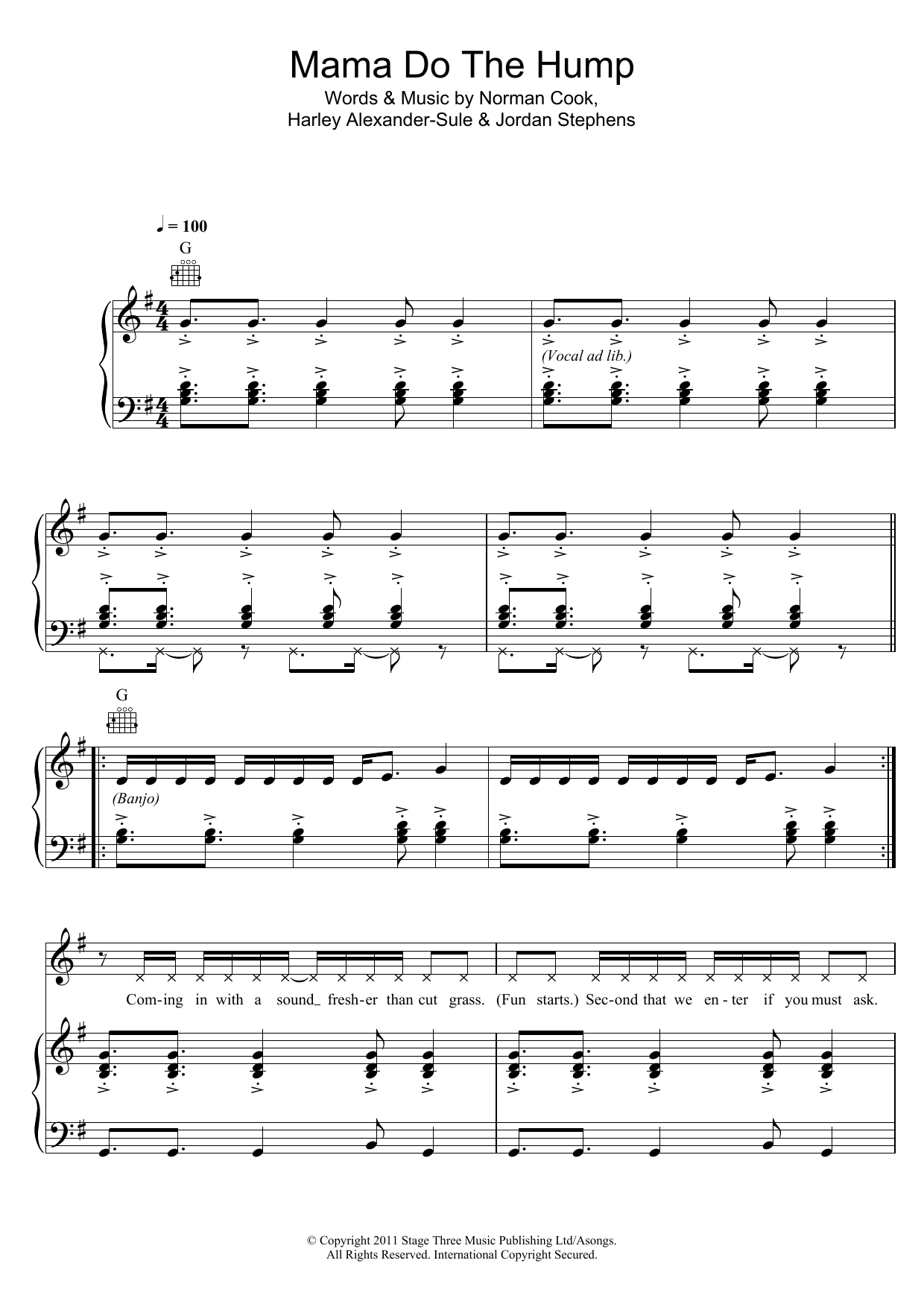 Rizzle Kicks Mama Do The Hump sheet music notes and chords arranged for Piano, Vocal & Guitar Chords