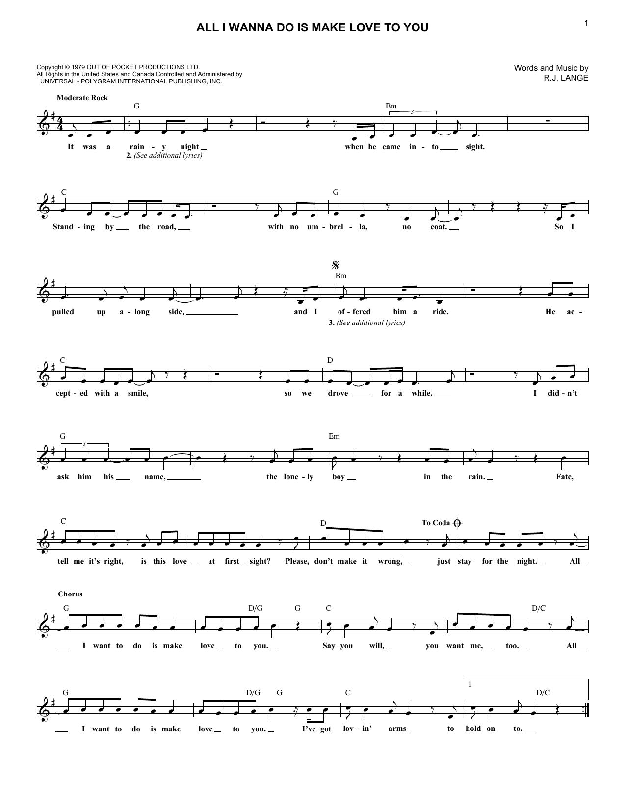 R.J. Lange All I Wanna Do Is Make Love To You sheet music notes and chords arranged for Lead Sheet / Fake Book