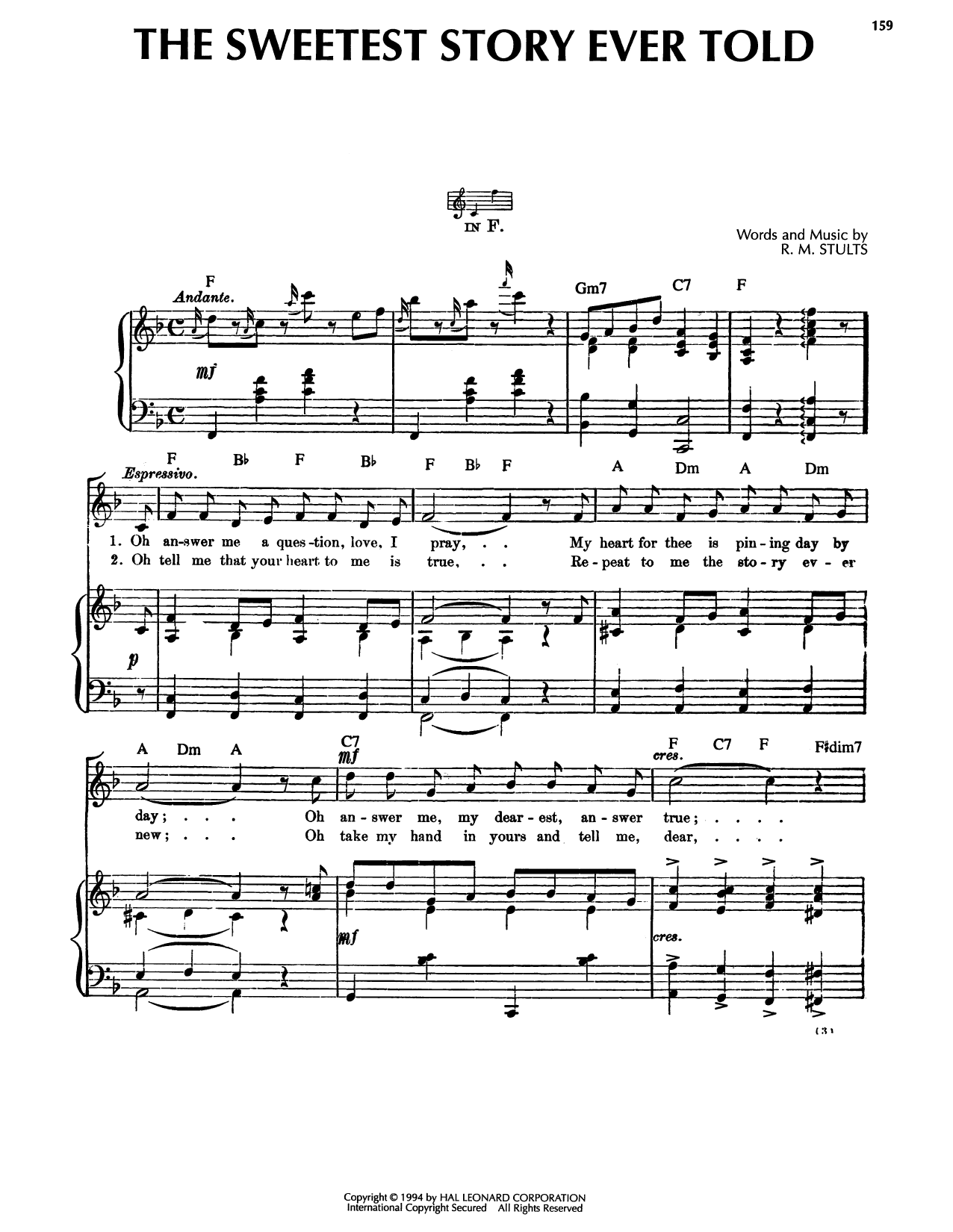 R.M. Stults The Sweetest Story Ever Told sheet music notes and chords arranged for Piano, Vocal & Guitar Chords (Right-Hand Melody)