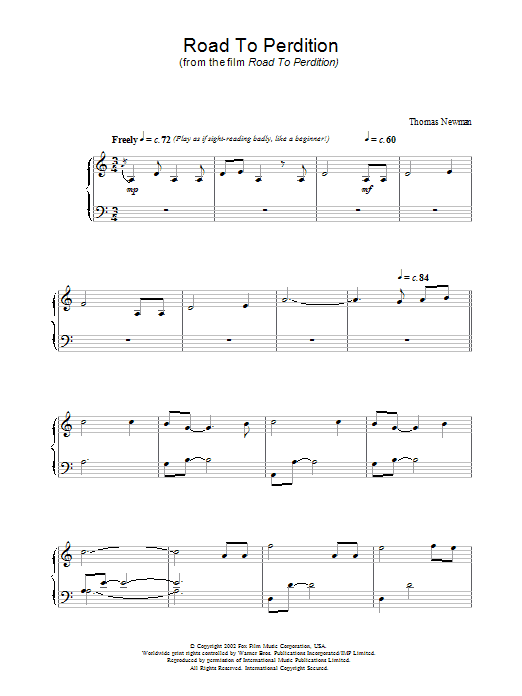Road To Perdition Road To Perdition sheet music notes and chords arranged for Piano Solo