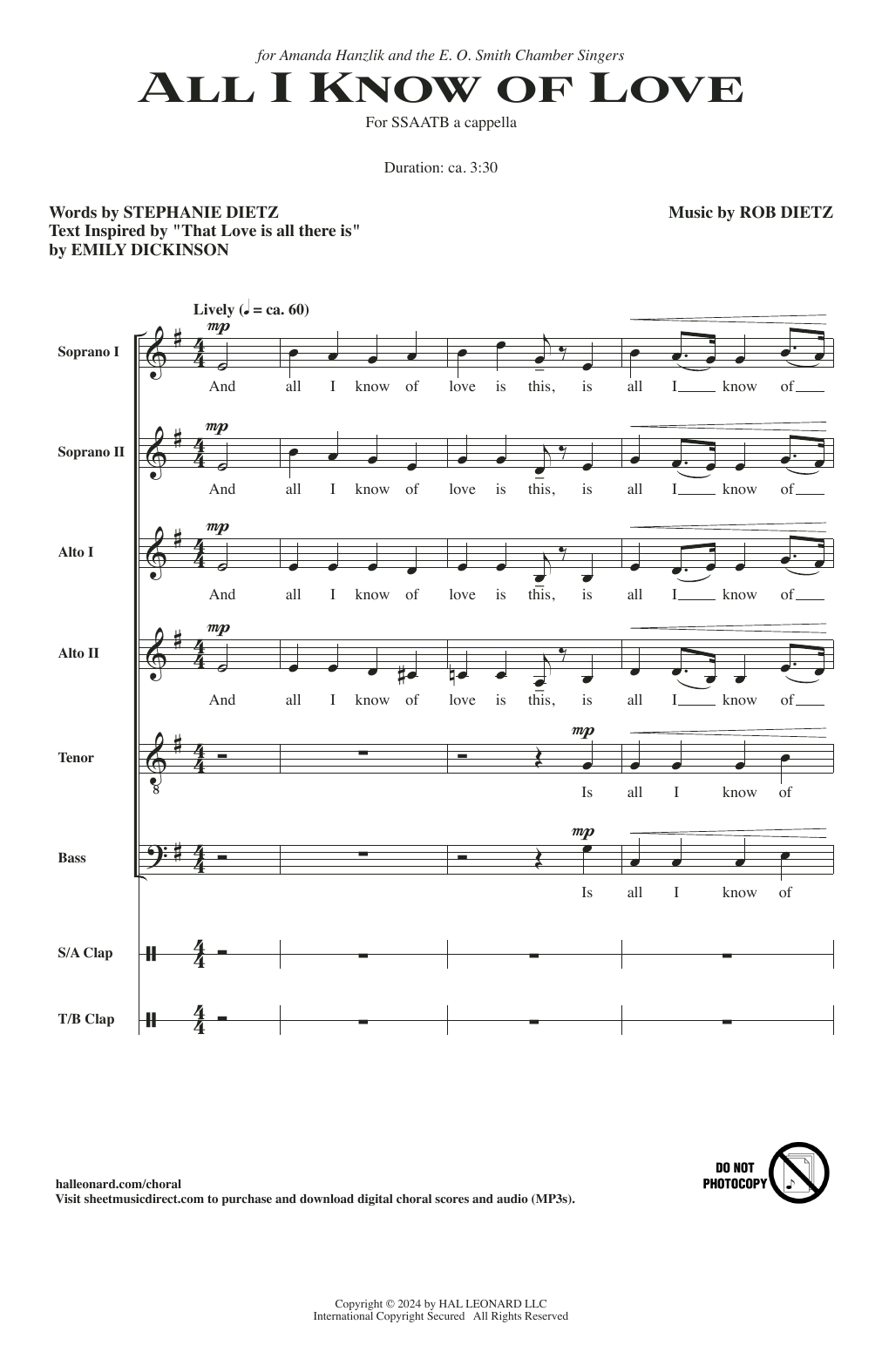 Rob Dietz All I Know Of Love sheet music notes and chords arranged for Choir