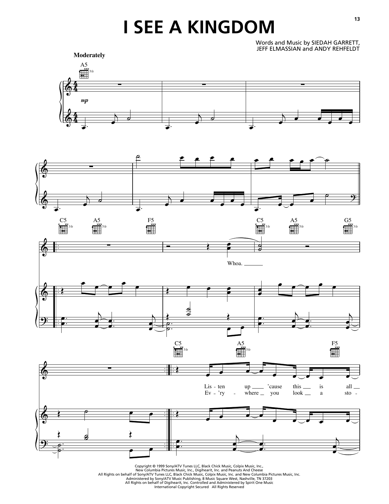 Rob Mathes and Vanessa Williams I See A Kingdom (from The Adventures Of Elmo In Grouchland) sheet music notes and chords arranged for Piano, Vocal & Guitar Chords (Right-Hand Melody)