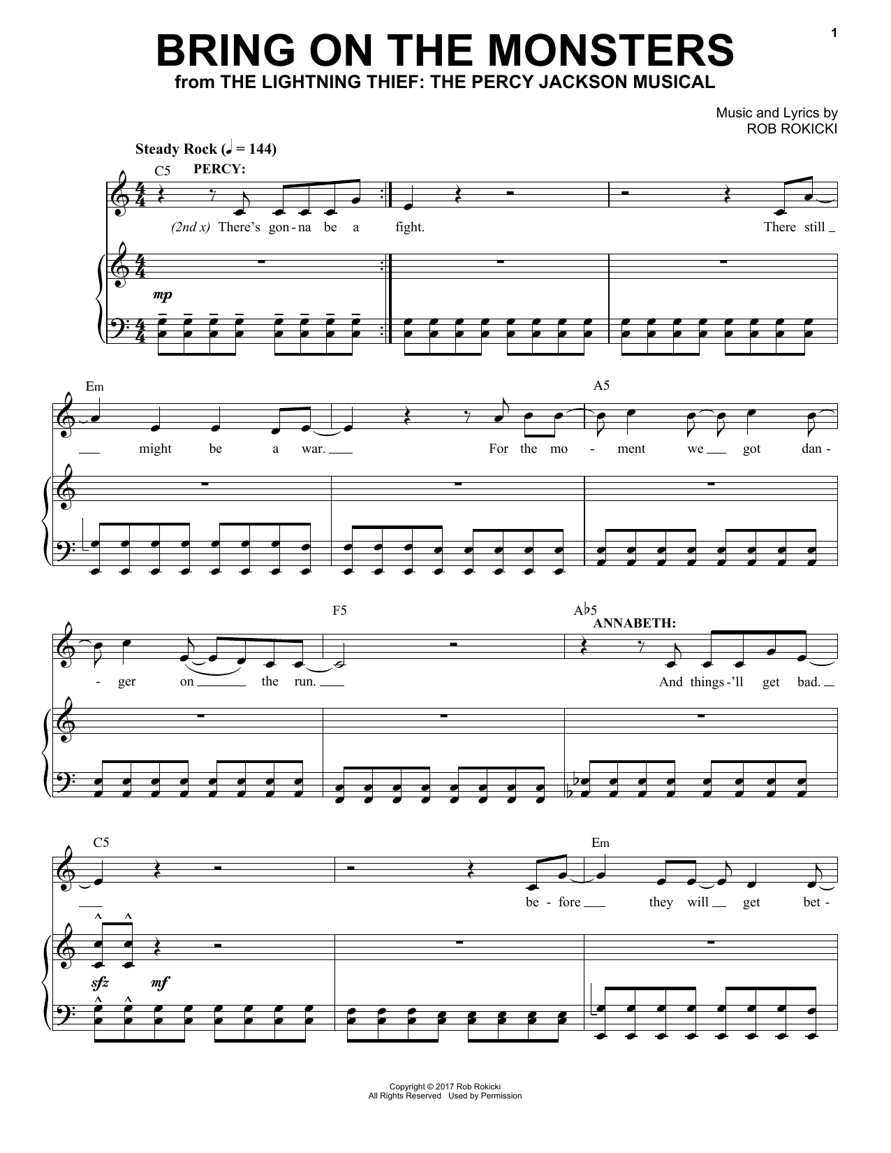 Rob Rokicki Bring On The Monsters (from The Lightning Thief: The Percy Jackson Musical) sheet music notes and chords arranged for Piano & Vocal