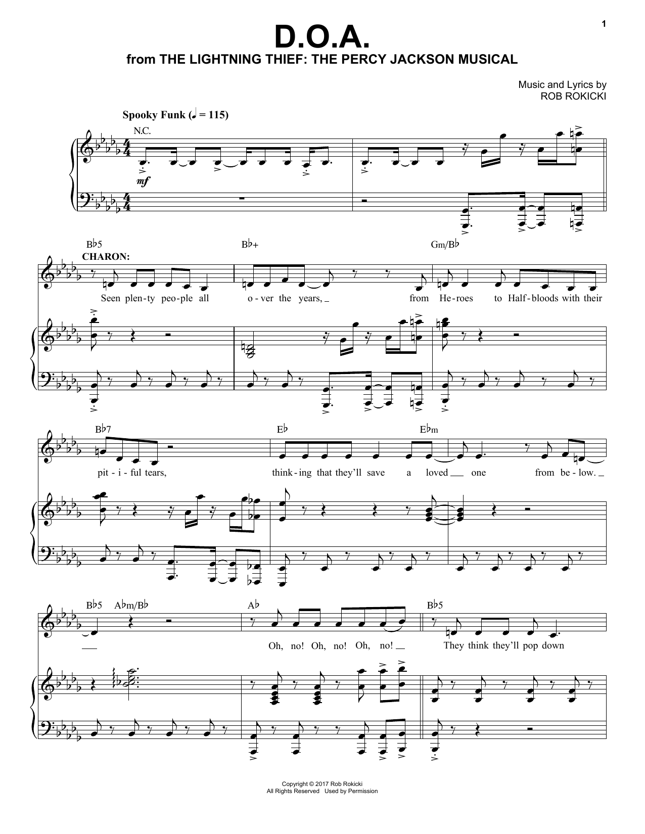 Rob Rokicki D.O.A. (from The Lightning Thief: The Percy Jackson Musical) sheet music notes and chords arranged for Piano & Vocal