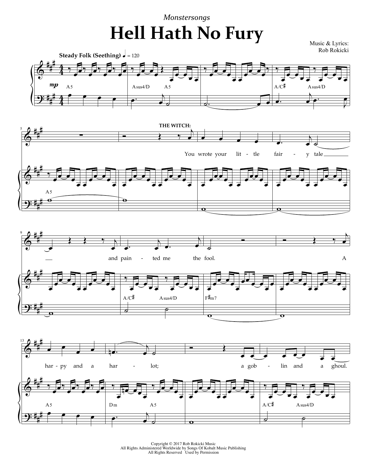 Rob Rokicki Hell Hath No Fury (from Monstersongs) sheet music notes and chords arranged for Piano & Vocal