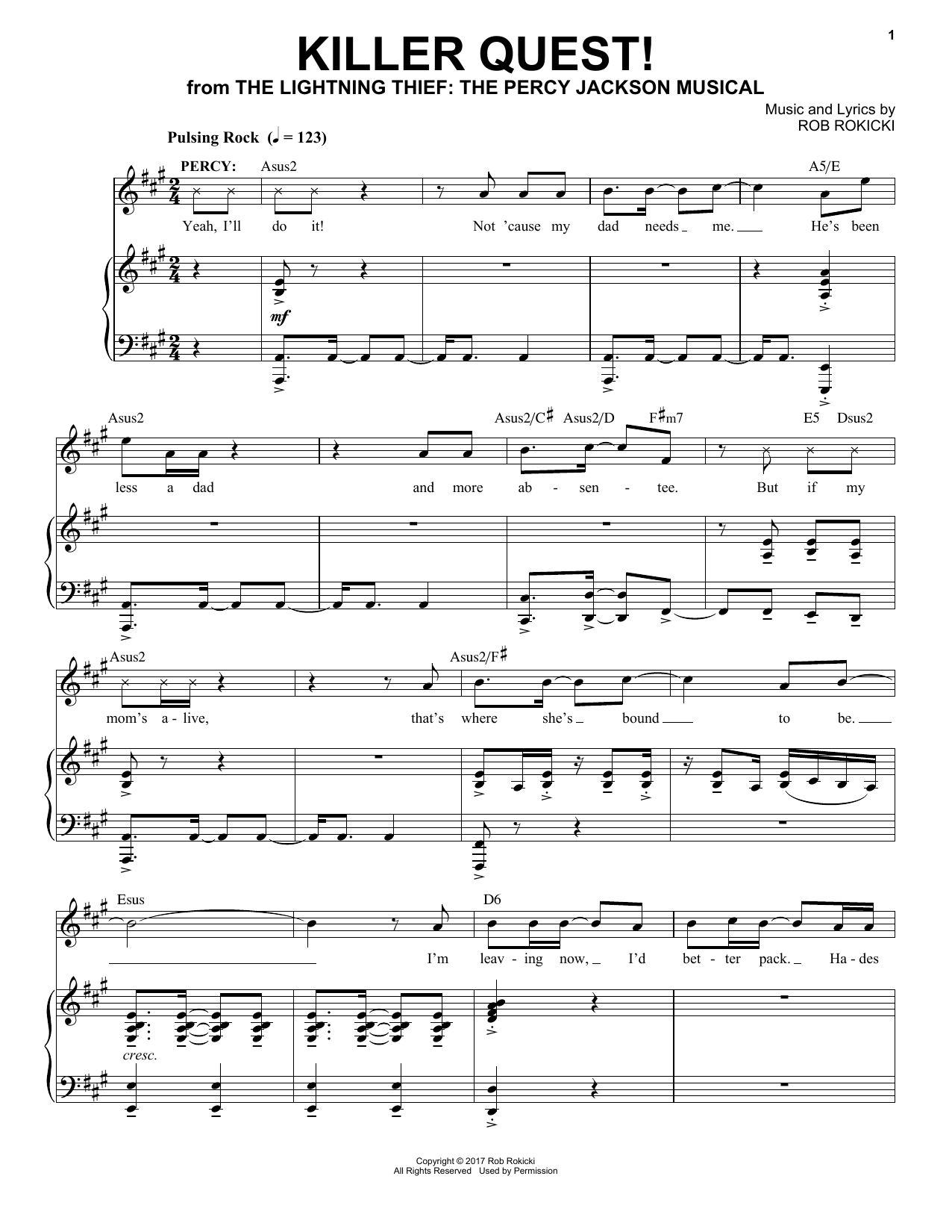 Rob Rokicki Killer Quest! (from The Lightning Thief: The Percy Jackson Musical) sheet music notes and chords arranged for Piano & Vocal