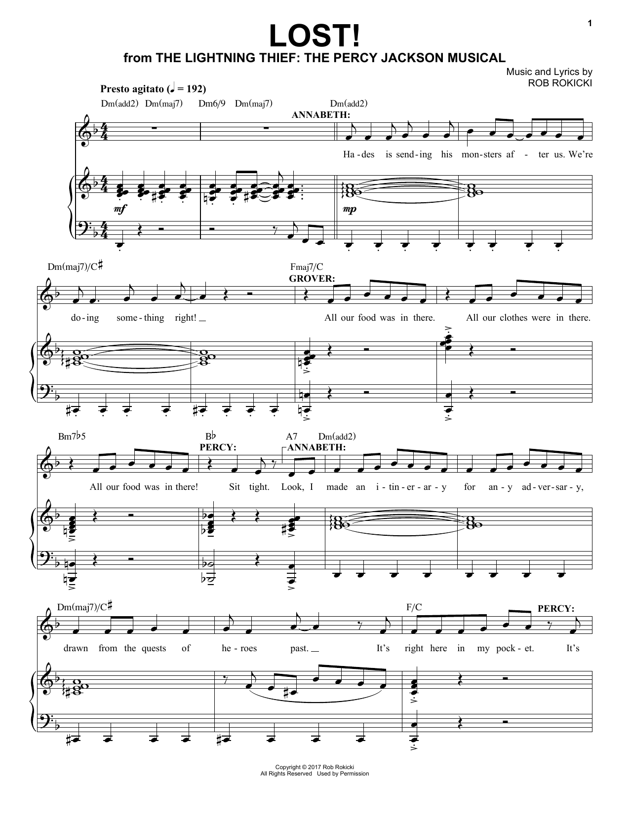 Rob Rokicki Lost! (from The Lightning Thief: The Percy Jackson Musical) sheet music notes and chords arranged for Piano & Vocal
