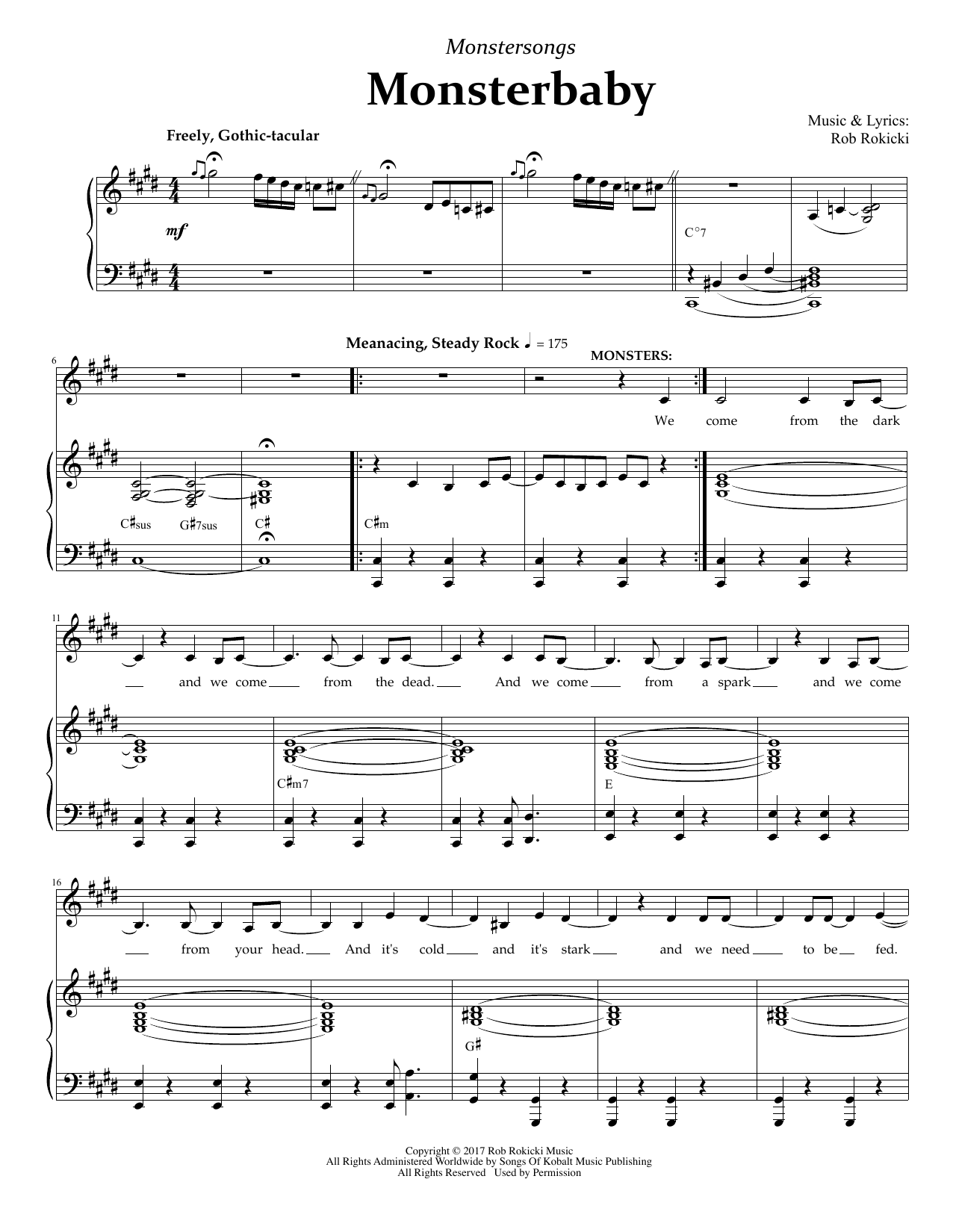 Rob Rokicki Monsterbaby (from Monstersongs) sheet music notes and chords arranged for Piano & Vocal