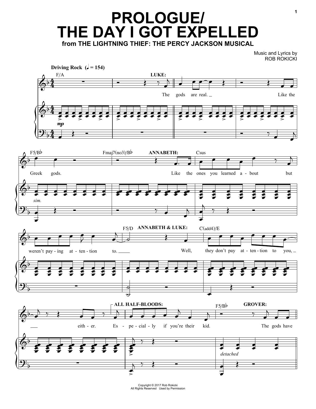 Rob Rokicki Prologue/The Day I Got Expelled (from The Lightning Thief: The Percy Jackson Musical) sheet music notes and chords arranged for Piano & Vocal