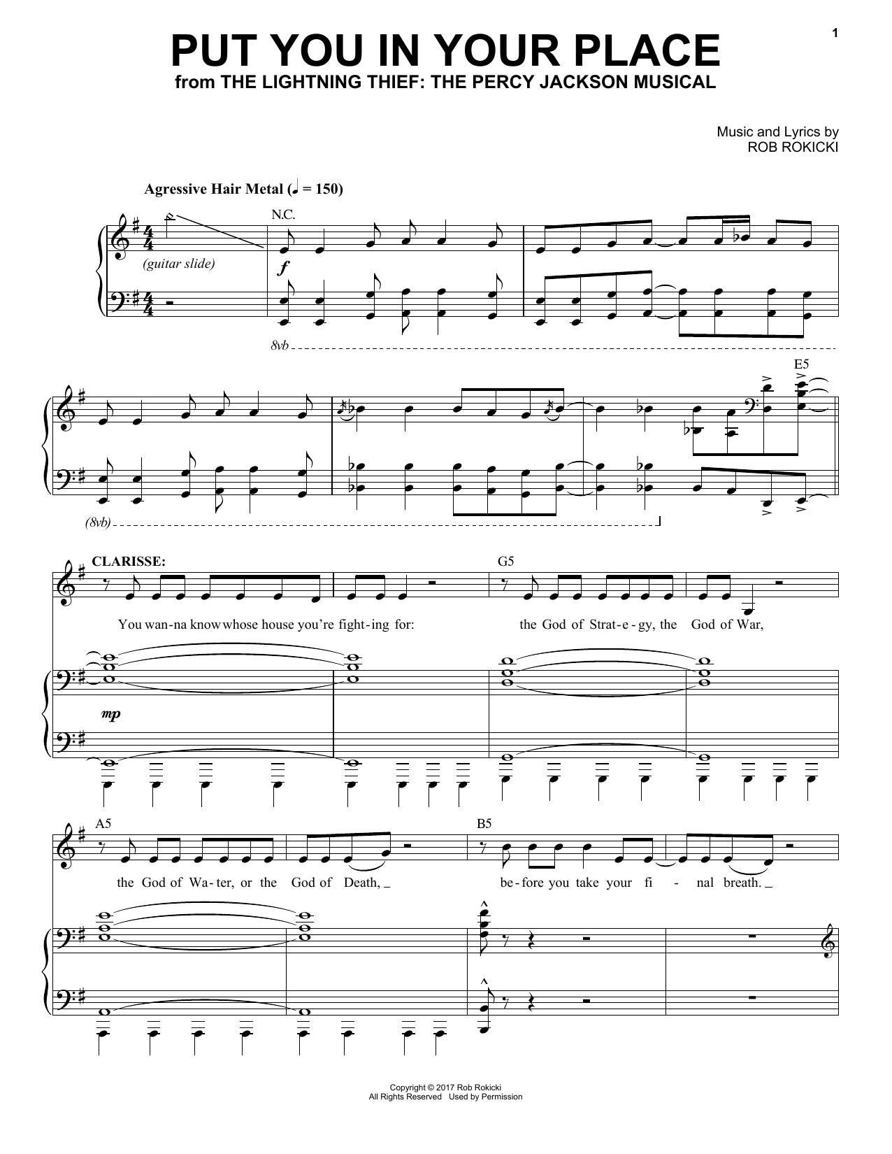 Rob Rokicki Put You In Your Place (from The Lightning Thief: The Percy Jackson Musical) sheet music notes and chords arranged for Piano & Vocal