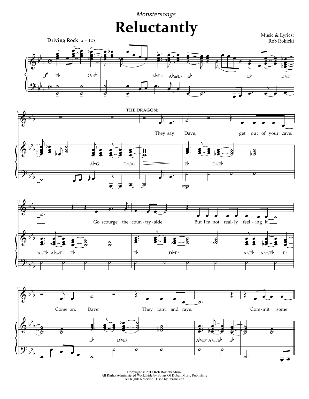 Rob Rokicki Reluctantly (from Monstersongs) sheet music notes and chords arranged for Piano & Vocal