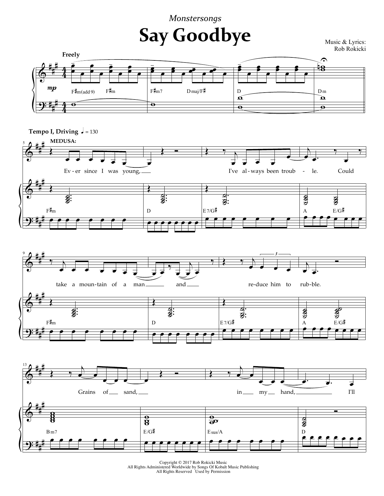 Rob Rokicki Say Goodbye (from Monstersongs) sheet music notes and chords arranged for Piano & Vocal