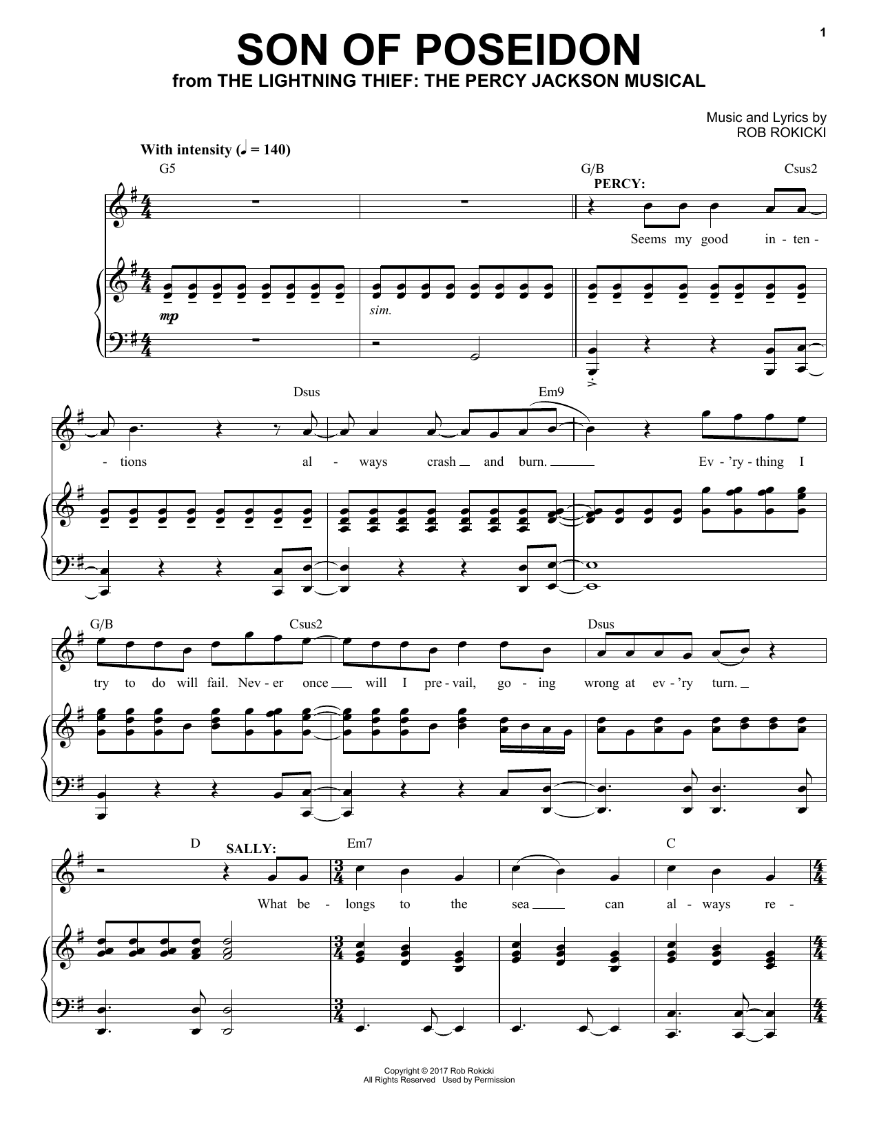 Rob Rokicki Son Of Poseidon (from The Lightning Thief: The Percy Jackson Musical) sheet music notes and chords arranged for Piano & Vocal