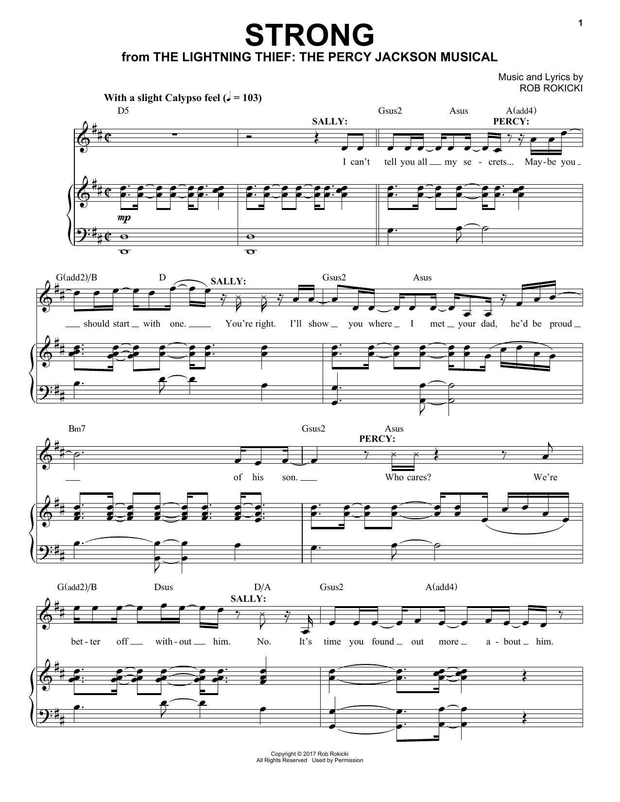 Rob Rokicki Strong (from The Lightning Thief: The Percy Jackson Musical) sheet music notes and chords arranged for Piano & Vocal