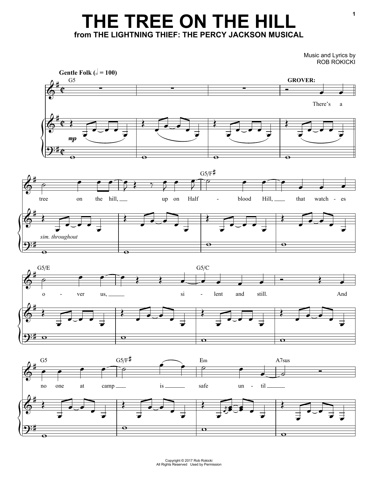 Rob Rokicki The Tree On The Hill (from The Lightning Thief: The Percy Jackson Musical) sheet music notes and chords arranged for Piano & Vocal