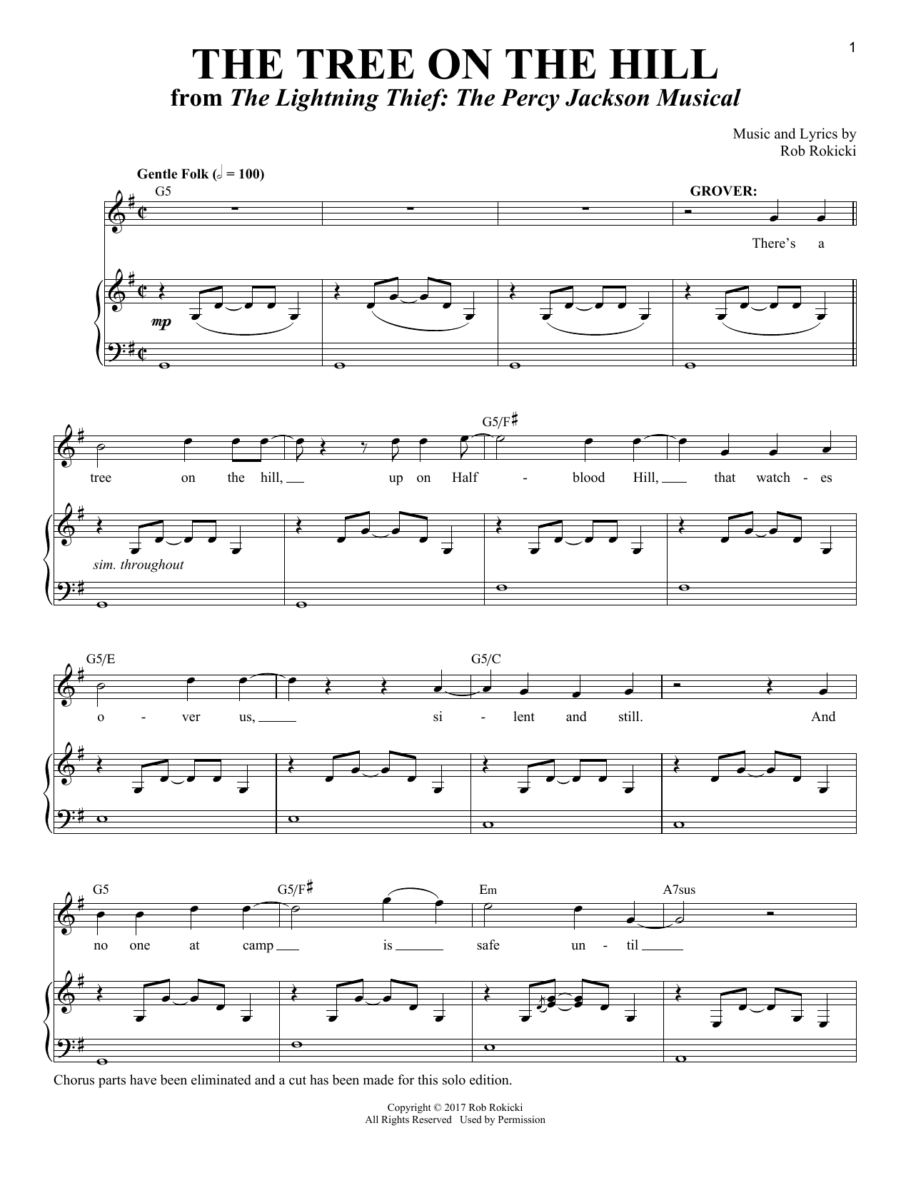 Rob Rokicki The Tree On The Hill [Solo version] (from The Lightning Thief: The Percy Jackson Musical) sheet music notes and chords arranged for Piano & Vocal