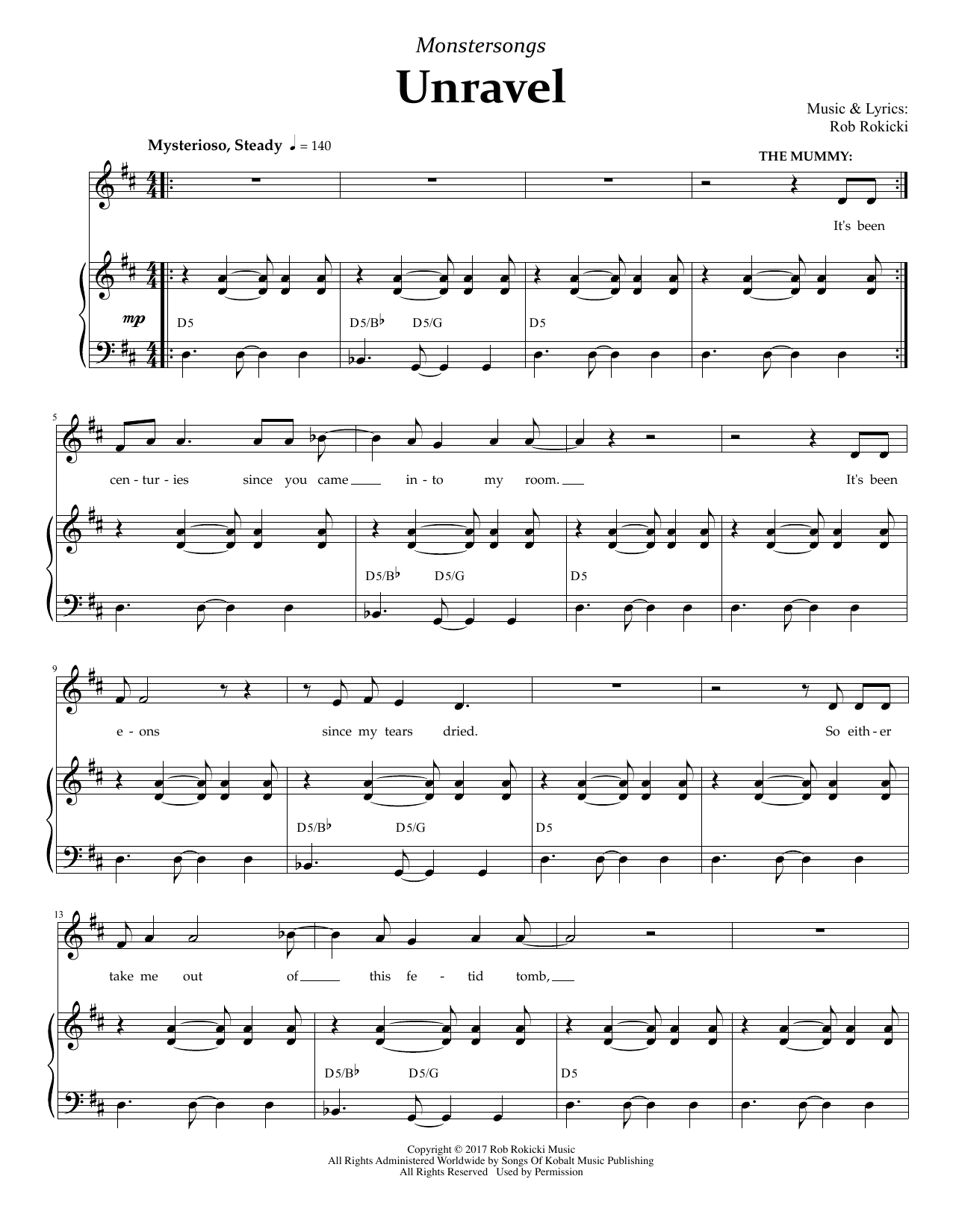 Rob Rokicki Unravel (from Monstersongs) sheet music notes and chords arranged for Piano & Vocal